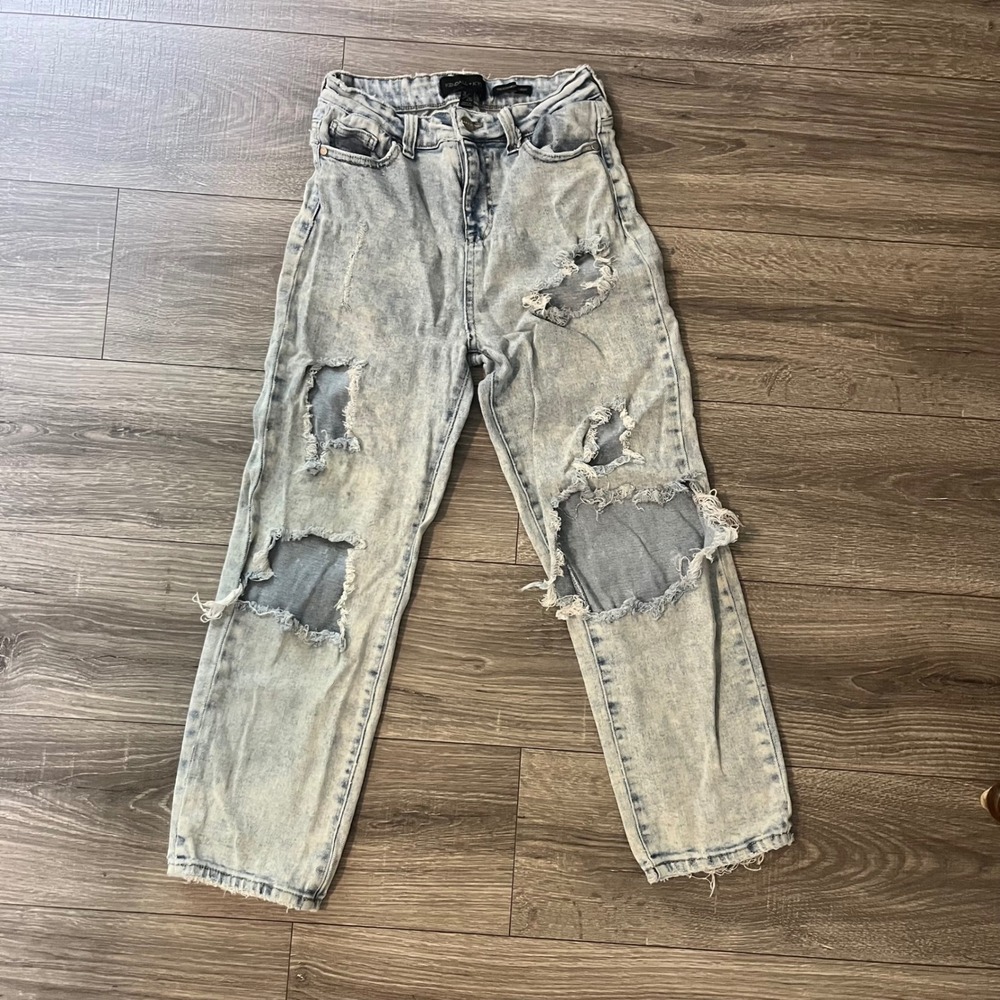 Kendall + Kylie The Icon High Straight Distressed Acid Wash Jeans Blue Size 3/26